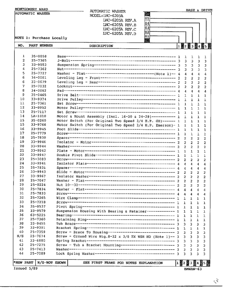 Base And Drive Page 2 Diagram and Parts List for 6205A  Norge Washer