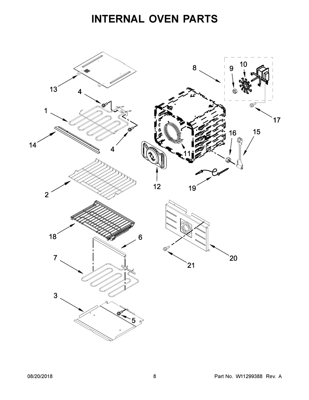 Internal Oven Parts Diagram and Parts List for JJW2430DP03  Maytag Wall Oven