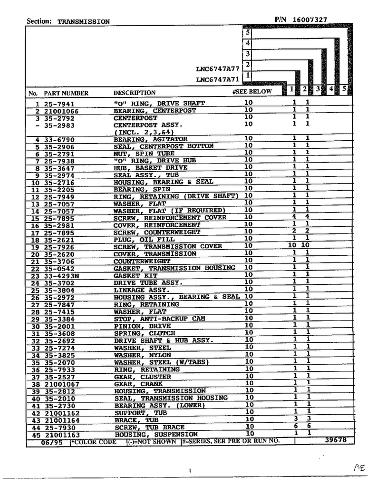 Transmission Page 2 Diagram and Parts List for 6747A77  Norge Washer
