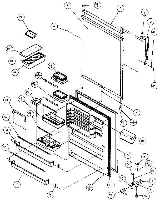 Refrigerator Door Diagram and Parts List for TX21R-P1157603W  Amana Refrigerator