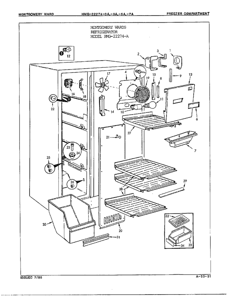 Freezer Compartment Diagram and Parts List for 22274A  Admiral Refrigerator
