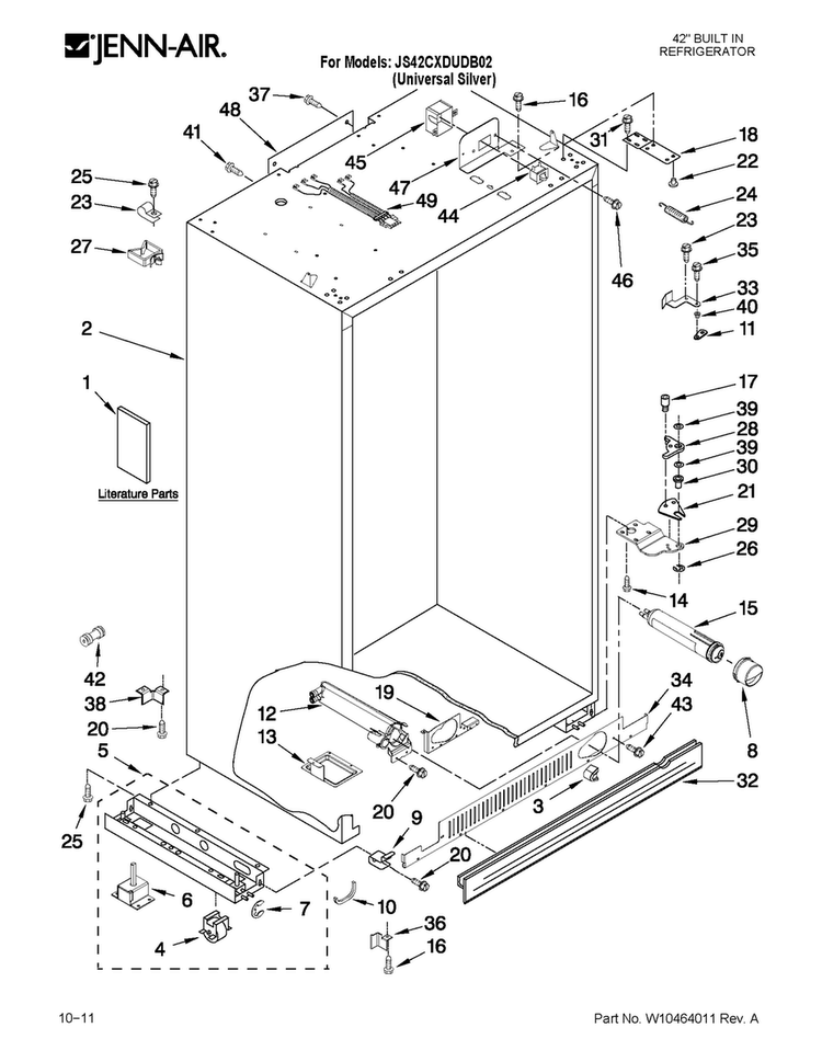 Cabinet Parts Diagram and Parts List for JS42CXDUDB02  Jenn-Air Refrigerator