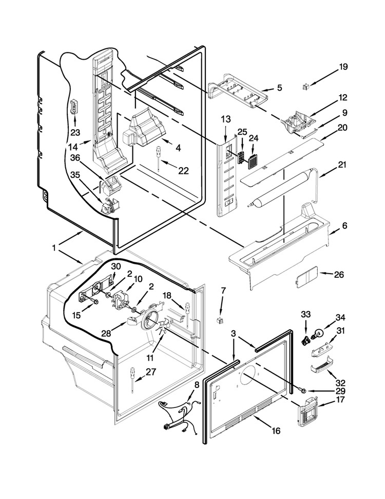 Liner Parts Diagram and Parts List for MFW2055DRH01  Maytag Refrigerator