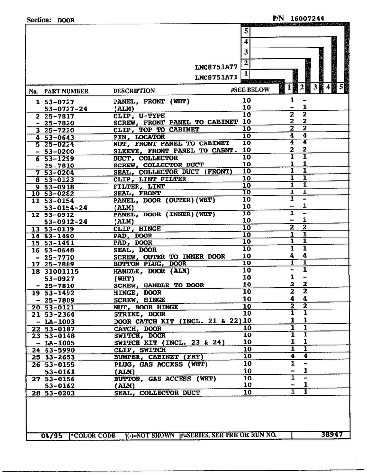 Door Page 2 Diagram and Parts List for 8751A71  Norge Dryer