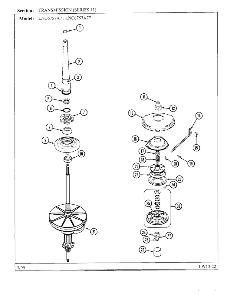 Transmission-series 11 Page 2 Diagram and Parts List for 6757A77  Norge Washer