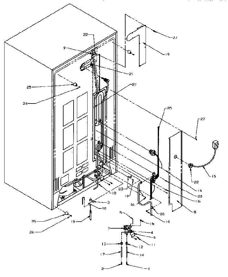 Cabinet Back Diagram and Parts List for SZD25S5W-P1190415WW  Amana Refrigerator