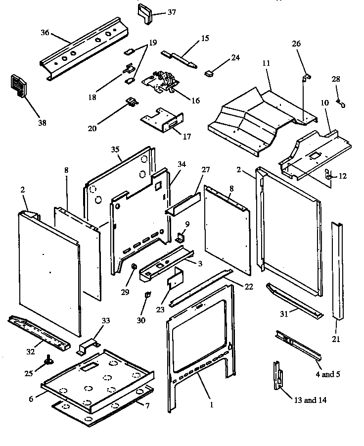 Oven Cabinet Assembly Diagram and Parts List for RST399UL-P1132621NL  Caloric Range