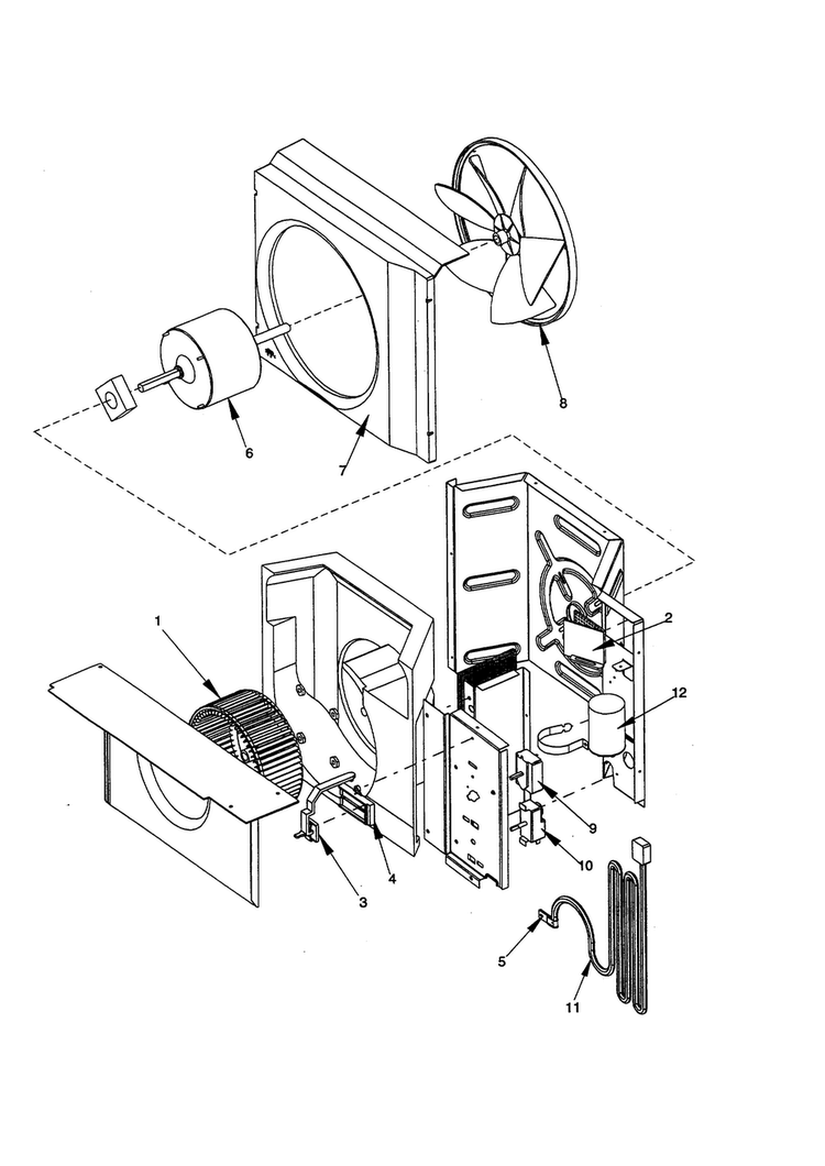 Fan And Control Assembly Diagram and Parts List for RC08090A1D PRC08090A1DB Amana Air Conditioner