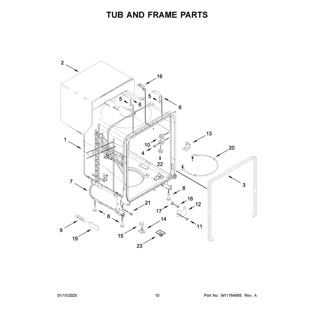 Tub And Frame Parts Diagram and Parts List for ADFS2524RZ0  Amana Dishwasher