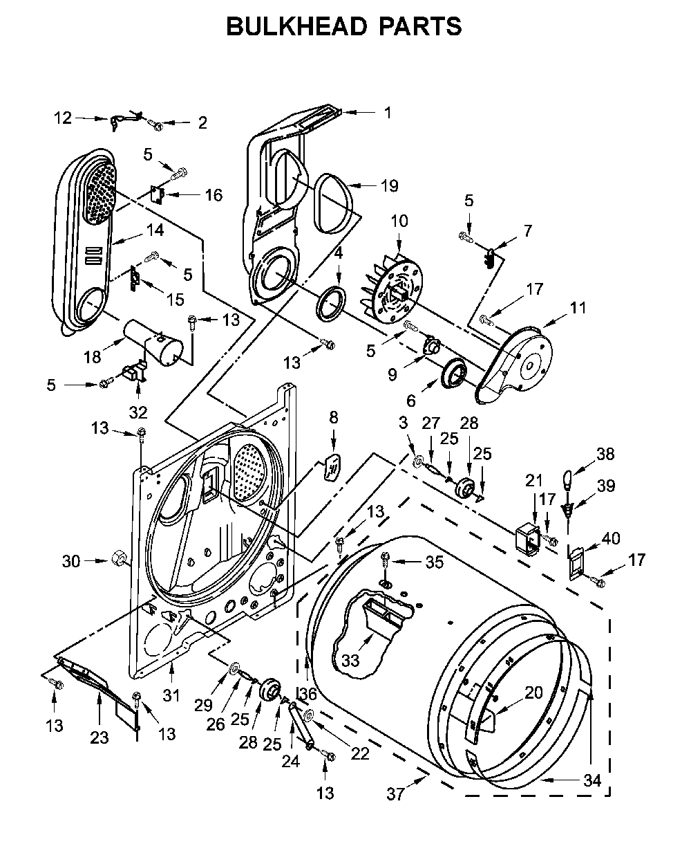 Bulkhead parts Diagram and Parts List for MGD6200KW0  Maytag Dryer