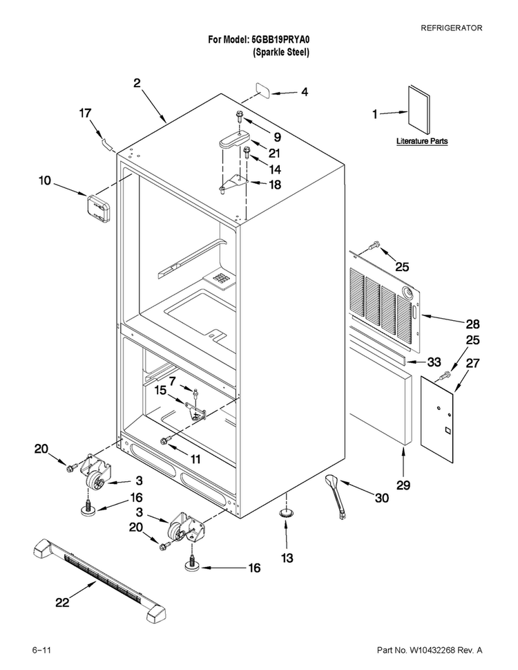 Cabinet Parts Diagram and Parts List for 5GBB19PRYA0  Maytag Refrigerator