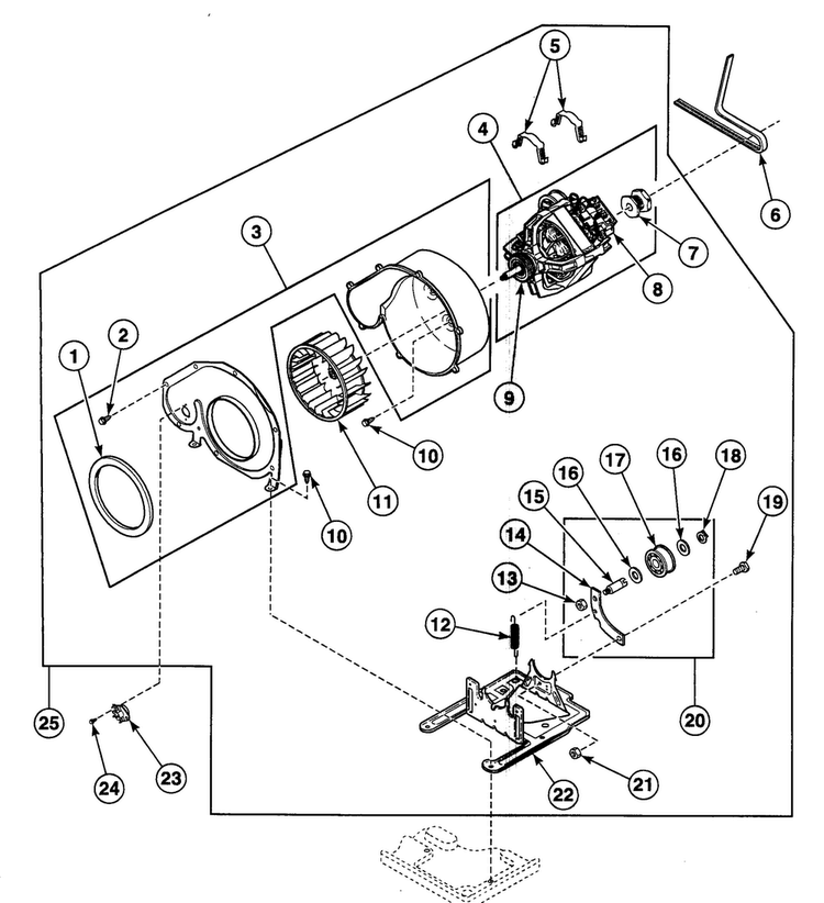 Motor Assy Diagram and Parts List for SDE307WF1500  Speed Queen Dryer