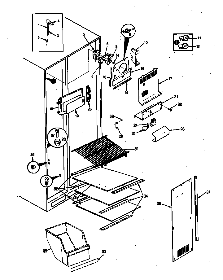 Freezer Compartment Diagram and Parts List for RC20LA-3AW-BS10C  Magic Chef Refrigerator