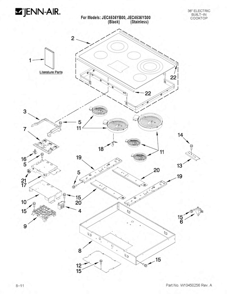 Cooktop Parts Diagram and Parts List for JEC4536YS00  Jenn-Air Cooktop