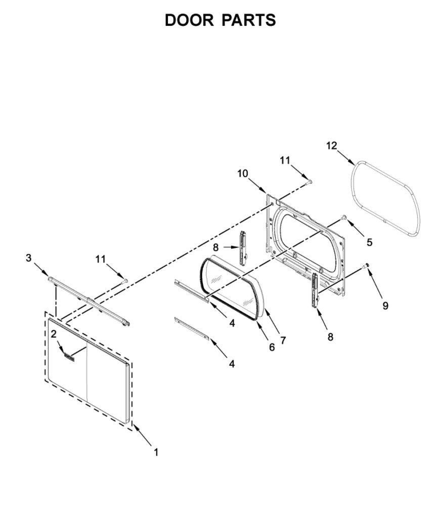 Door Parts Diagram and Parts List for MED6230HC0  Maytag Dryer
