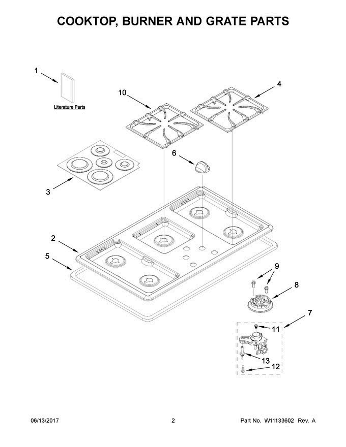 02 - Cooktop, Burner And Grate Parts Diagram and Parts List for AGC6356KFB02  Amana Cooktop