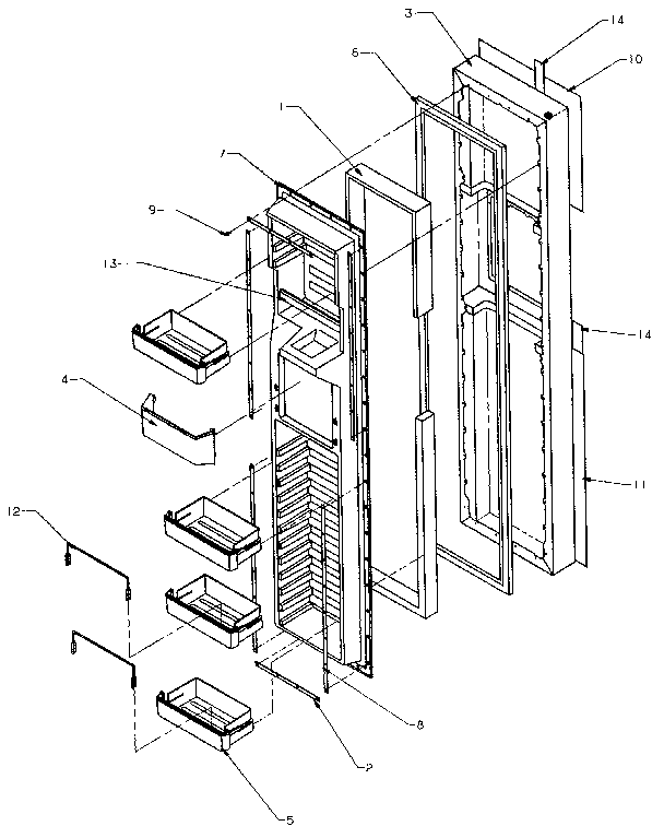 Freezer Door Diagram and Parts List for SXDE27NP-P1162204W  Amana Refrigerator
