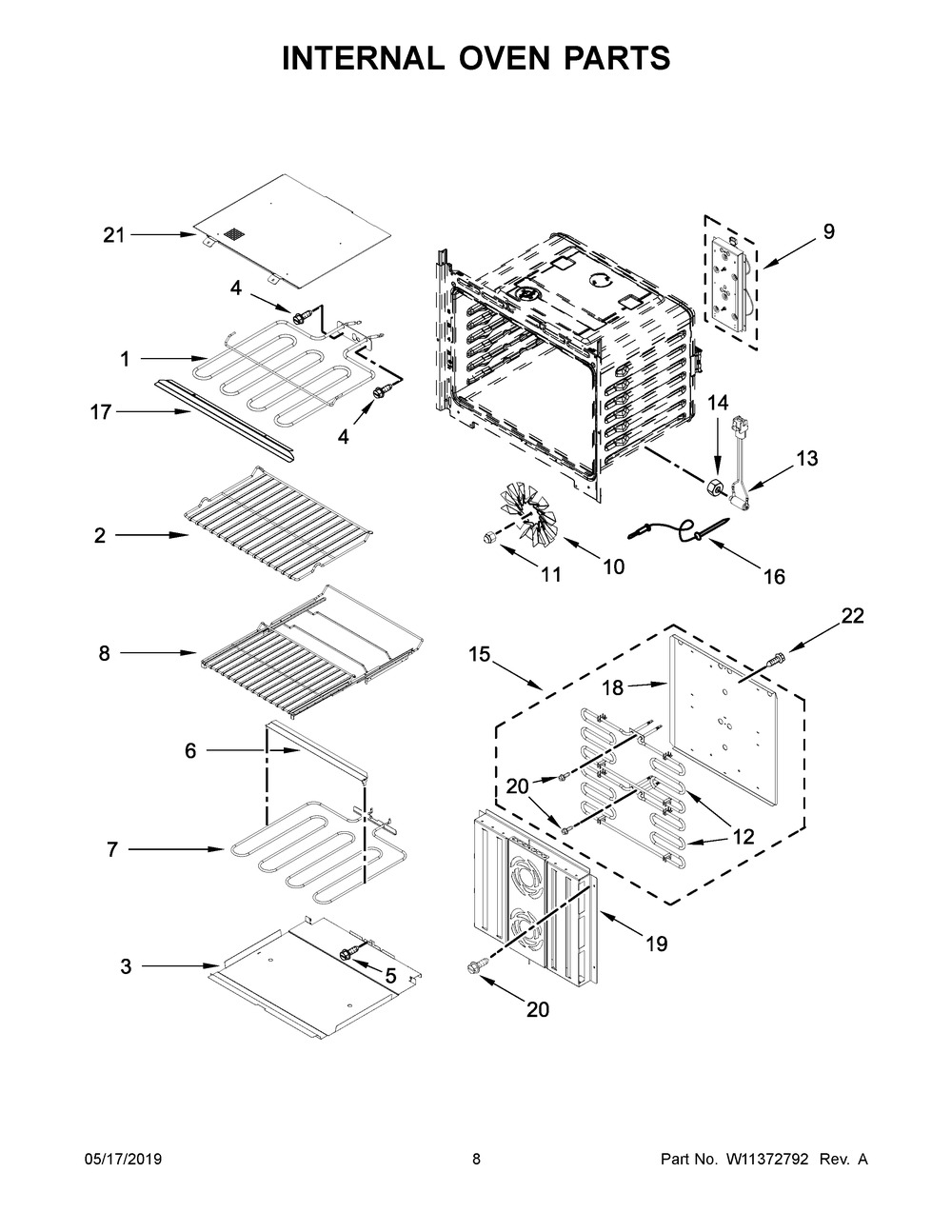 Internal Oven Parts Diagram and Parts List for JMW3430IM02  Maytag Microwave Oven Combo