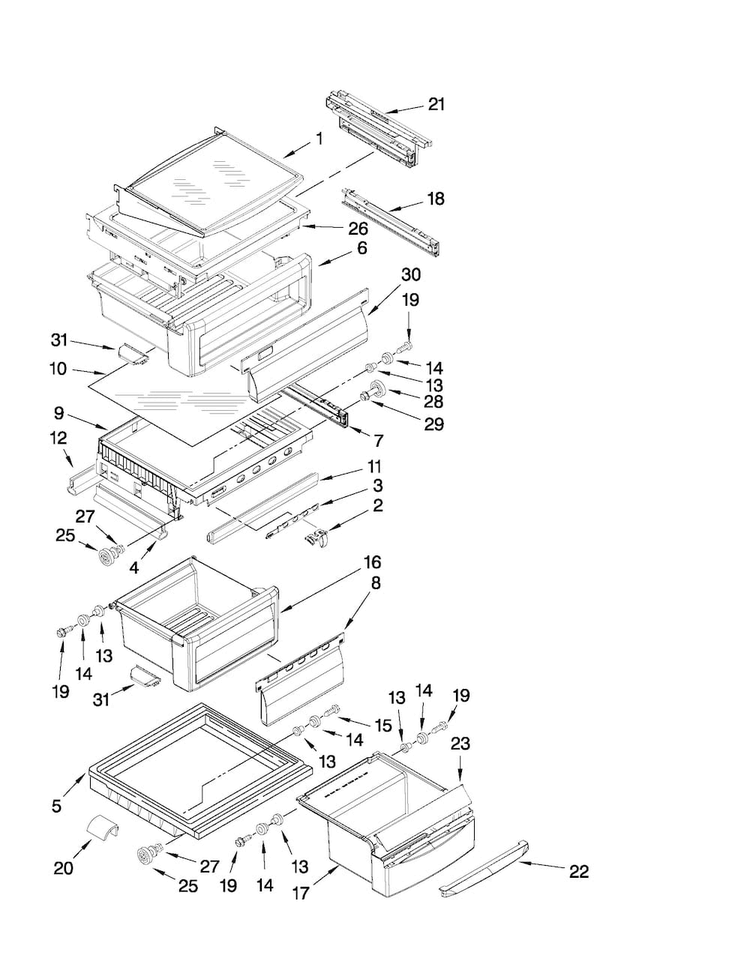 Refrigerator Shelf Parts Diagram and Parts List for JCD2595WES01  Jenn-Air Refrigerator