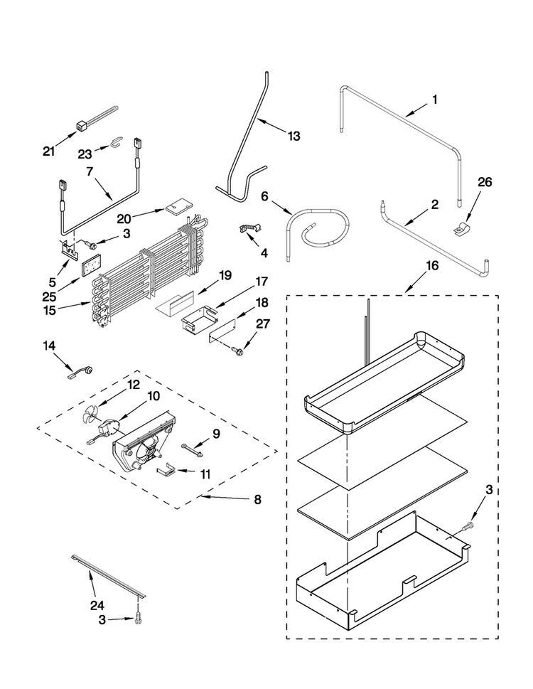 Lower Unit And Tube Parts Diagram and Parts List for JF42SSFXDA00  Jenn-Air Refrigerator