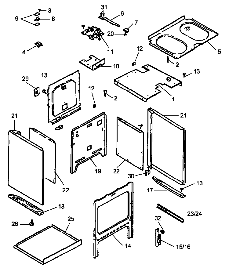 Cabinet Assembly Diagram and Parts List for ARR624W-P1142625NW  Amana Range
