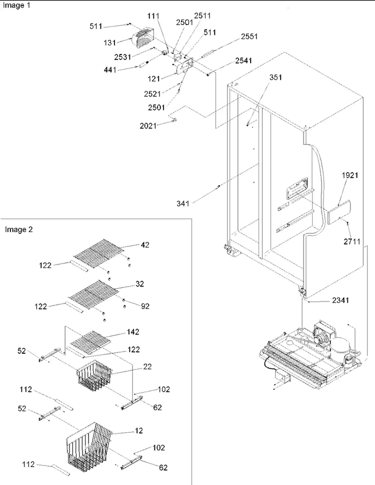 Freezer Shelves & Lights Diagram and Parts List for SSD522VS-P1320307WS  Amana Refrigerator