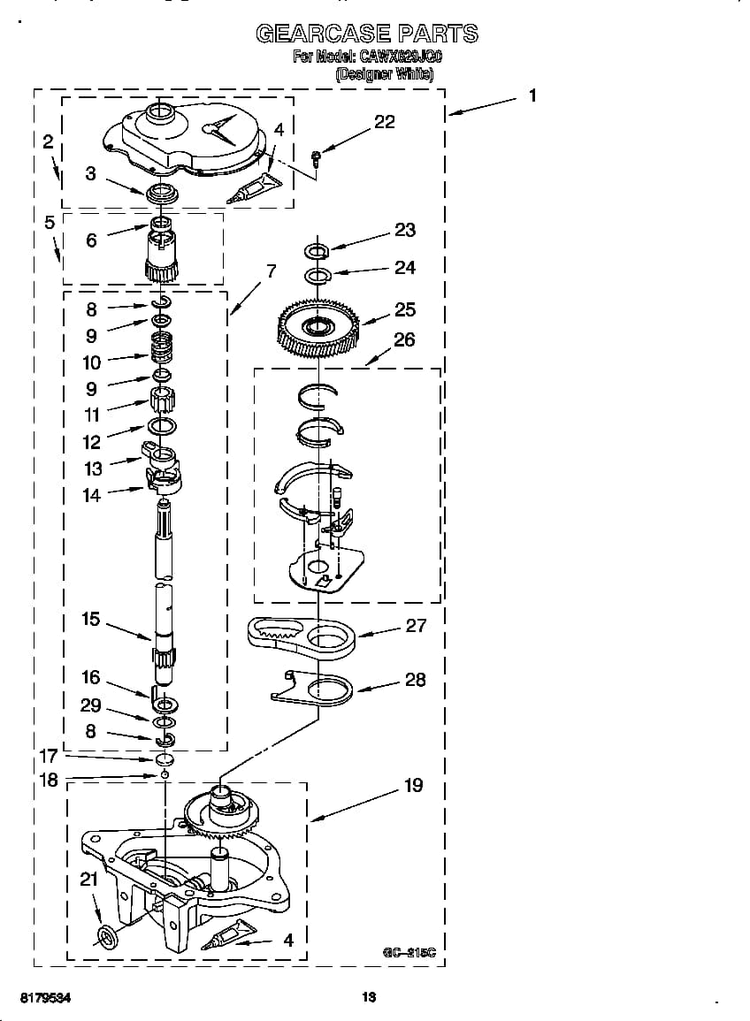 Gearcase Diagram and Parts List for CAWX629JQ0  Crosley Washer