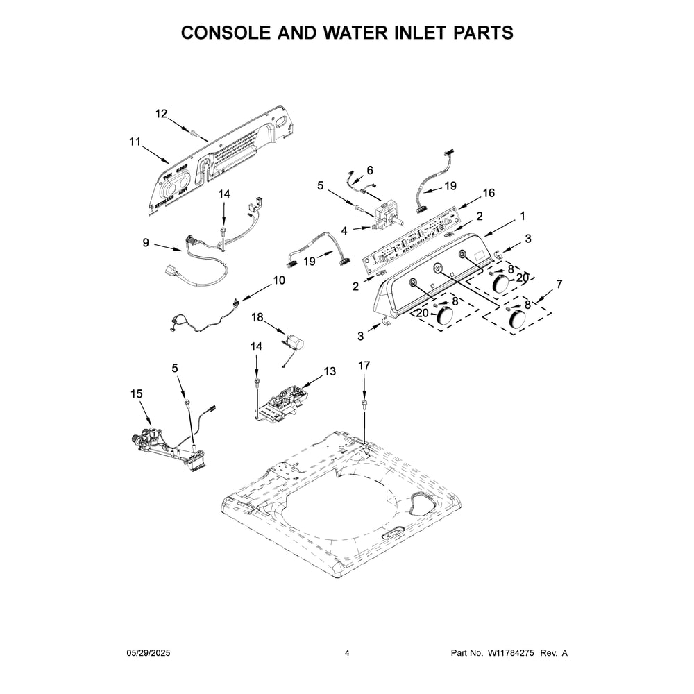 Console And Water Inlet Parts Diagram and Parts List for MTW4200SW0  Maytag Washer