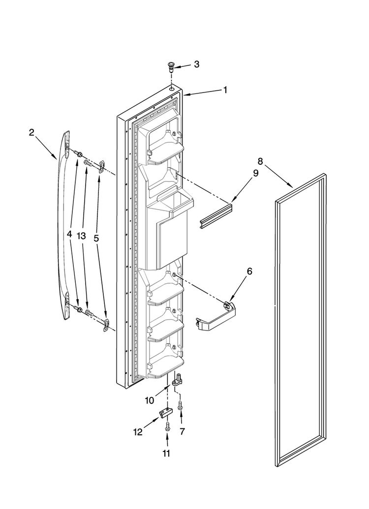 Freezer Door Parts Diagram and Parts List for MSD2274VEA00  Maytag Refrigerator