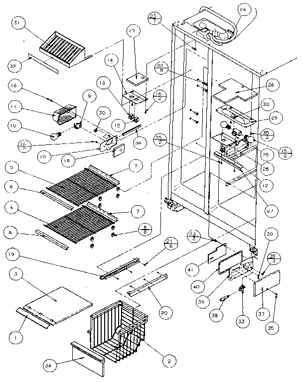 Freezer Shelving & Refrigerator Light Diagram and Parts List for 36761-P1135802W  Amana Refrigerator