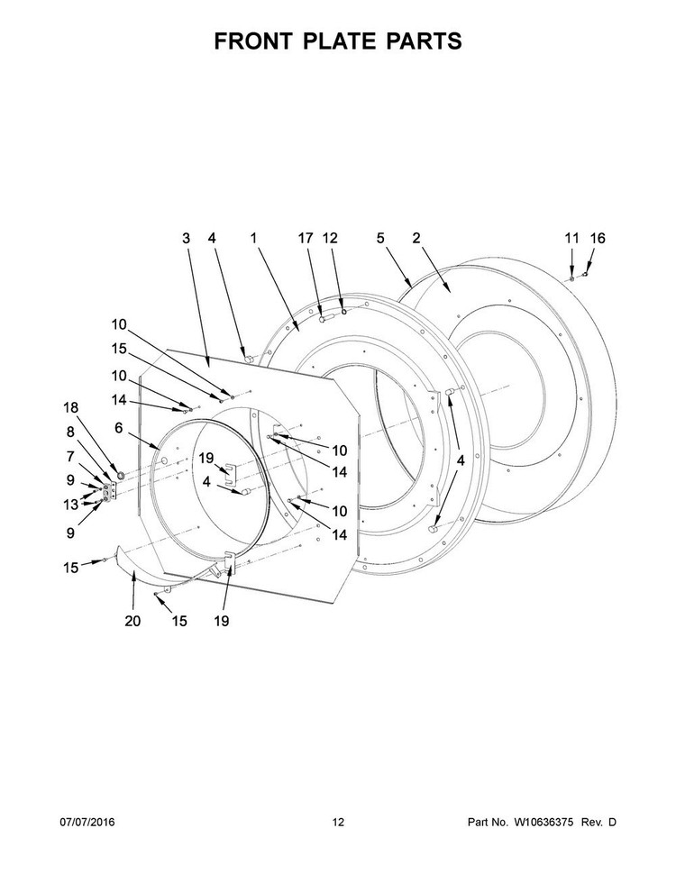 Front Plate Parts Diagram and Parts List for MFS230PAVS  Maytag Washer