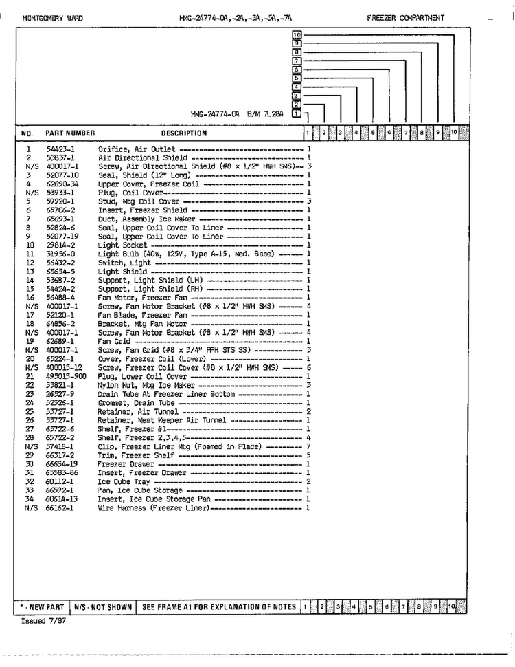 Freezer Compartment Page 2 Diagram and Parts List for 24774A  Admiral Refrigerator