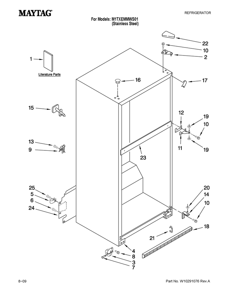 Cabinet Parts Diagram and Parts List for M1TXEMMWS01  Maytag Refrigerator