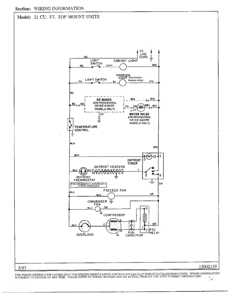 Wiring Information Diagram and Parts List for HMG211770  Admiral Refrigerator