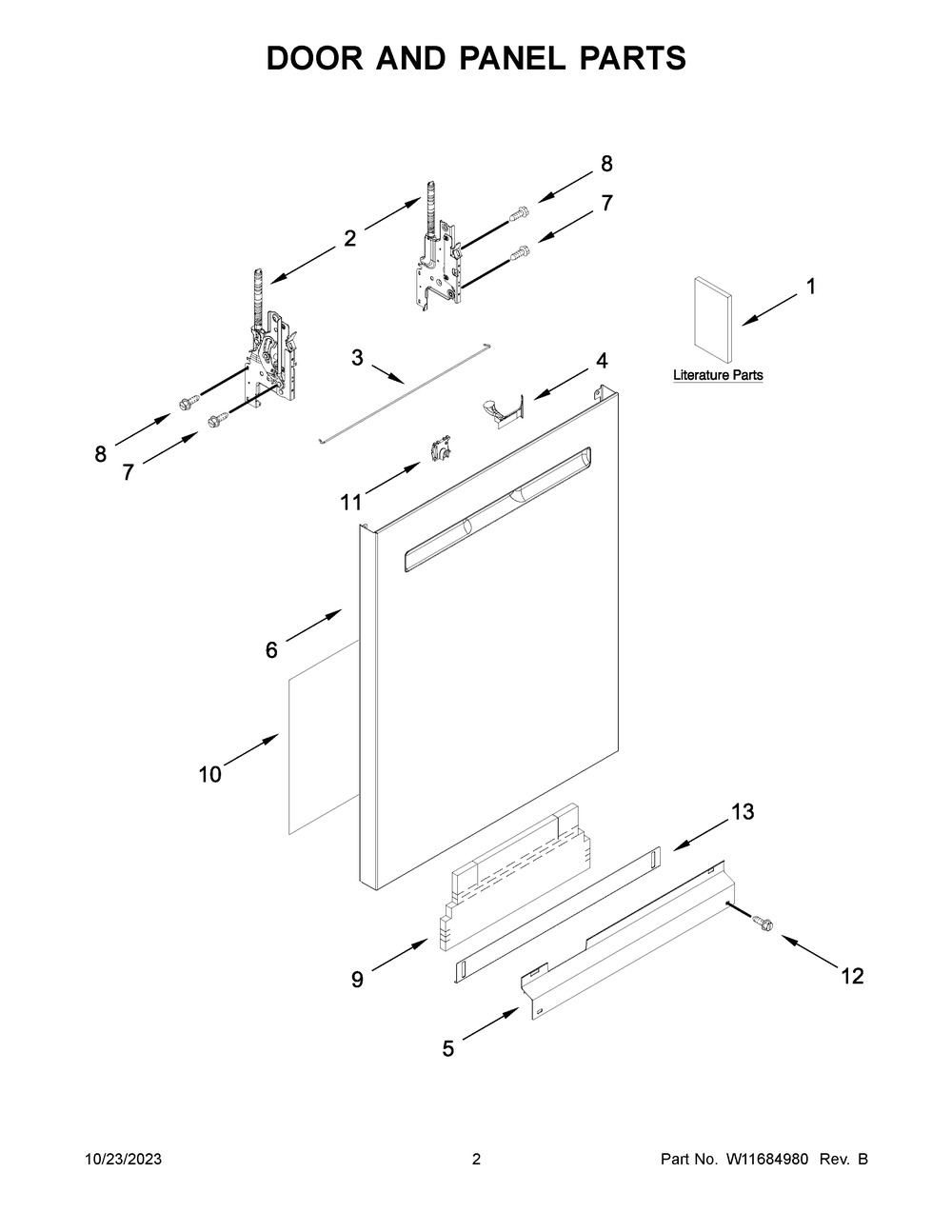 Door And Panel Parts Diagram and Parts List for MDB8959SKZ2  Maytag Dishwasher