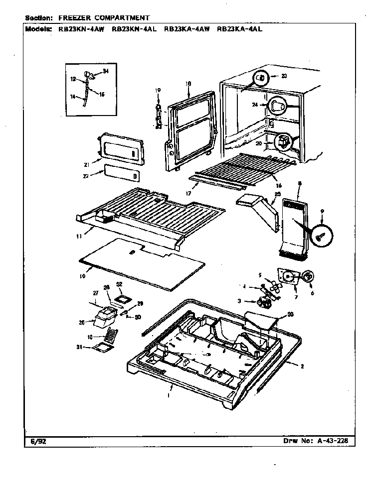 Freezer Compartment Diagram and Parts List for RB23KA-4AW BG97C Magic Chef Refrigerator