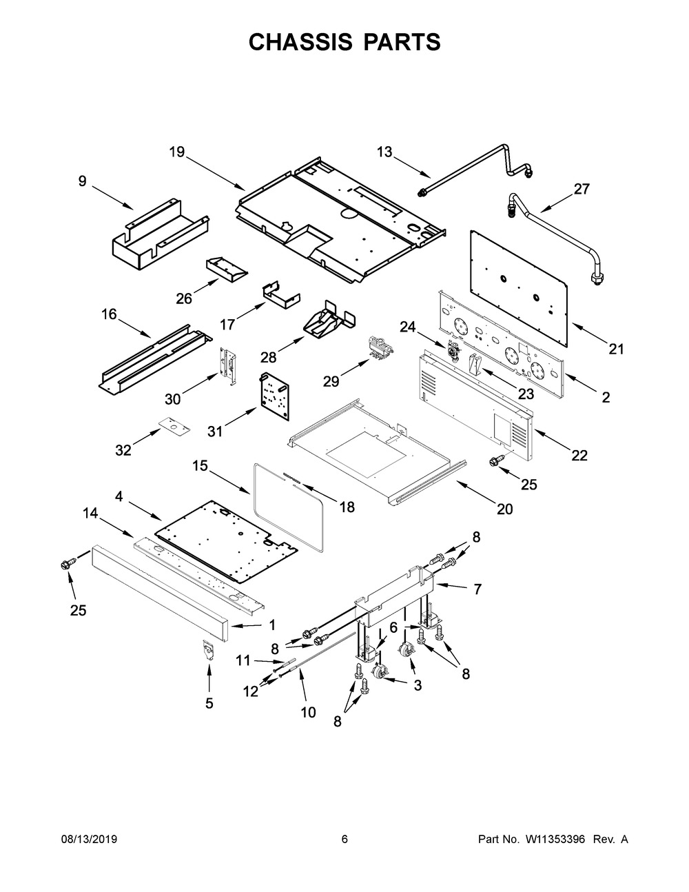Chassis Parts Diagram and Parts List for JGRP636HL00  Maytag Range