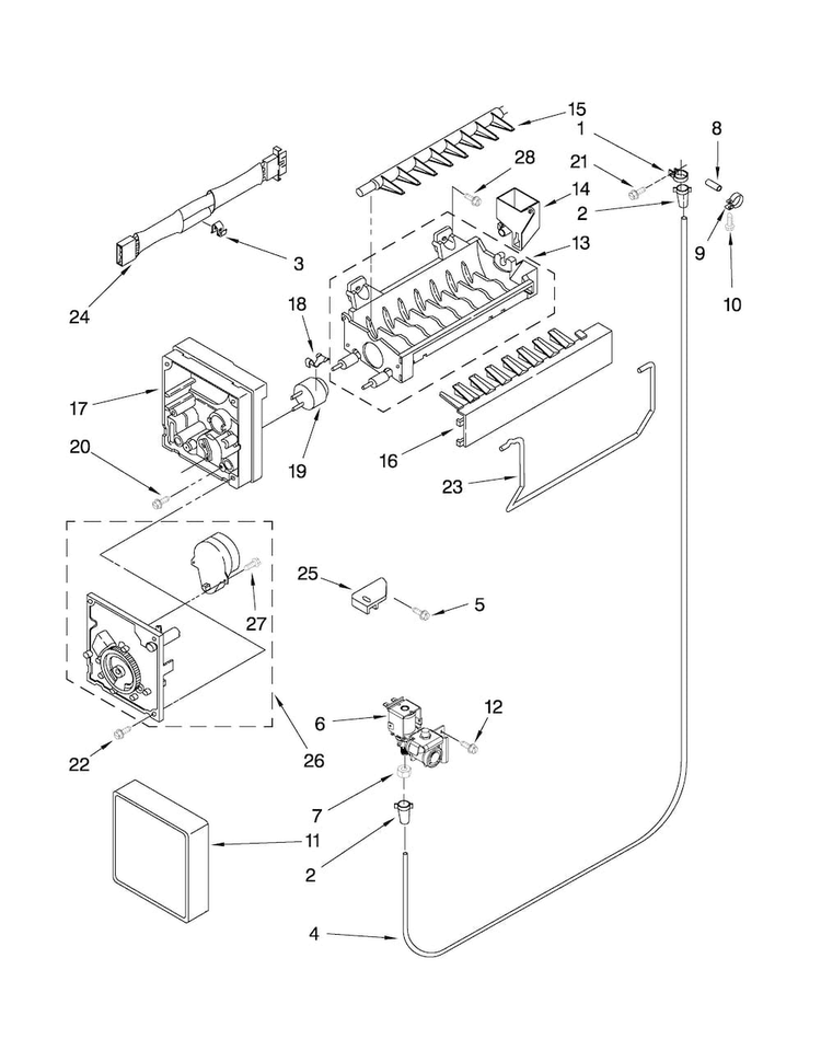 Icemaker Parts Diagram and Parts List for M8RXEGMXW00  Maytag Refrigerator