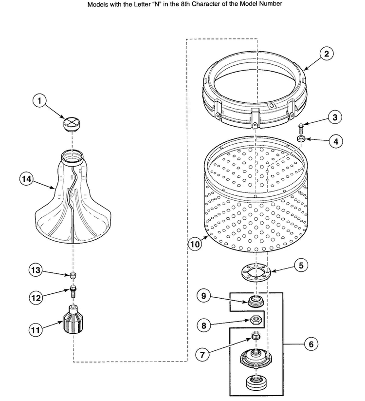 Hub Assy 1 Diagram and Parts List for SWT020LN  Speed Queen Washer