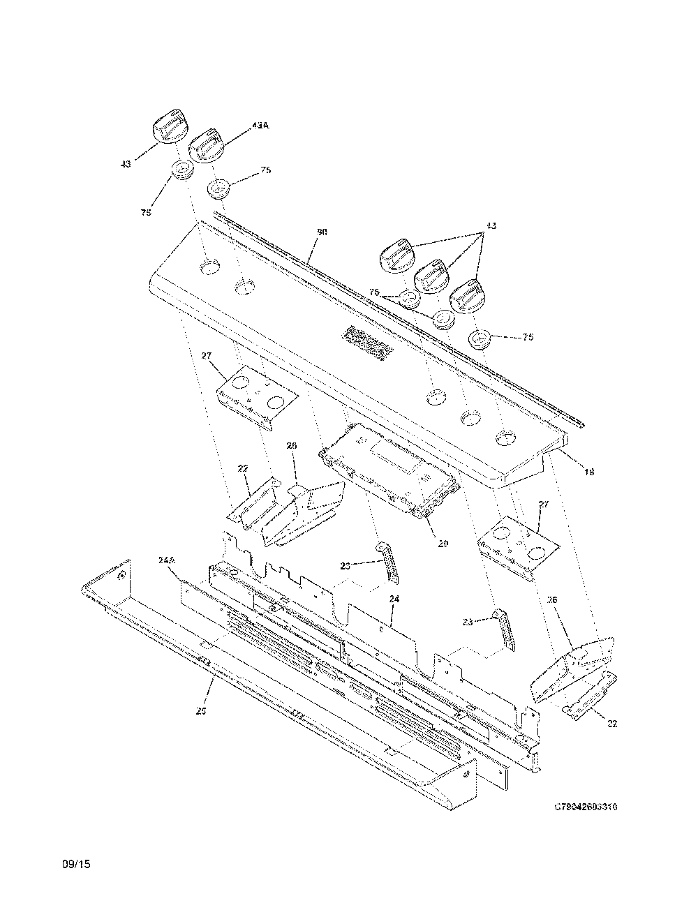 Backguard Diagram and Parts List for 79032643316  Kenmore Range