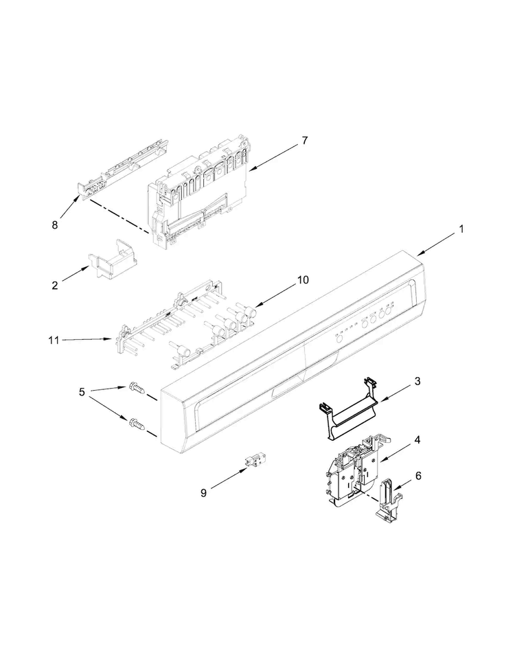 Control Panel And Latch Parts Diagram and Parts List for ADB1100AWW5  Amana Dishwasher