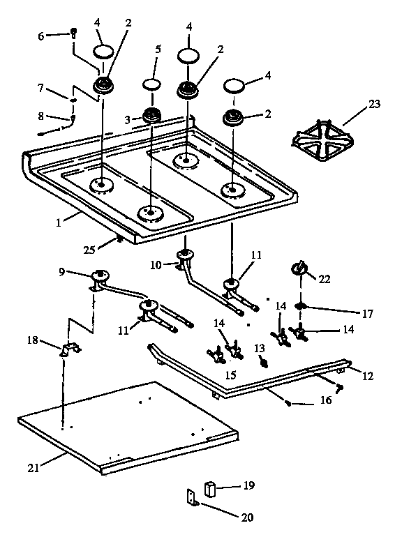 Sealed Burner Parts Diagram and Parts List for RSF3400UW-P1141222NW  Caloric Range