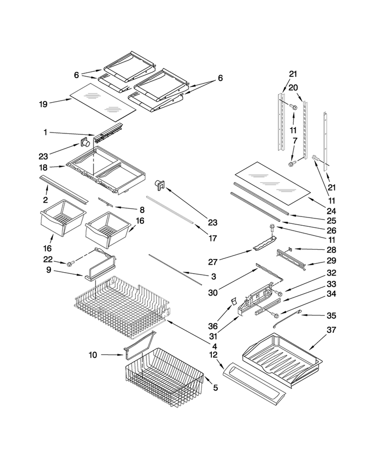 Shelf Parts Diagram and Parts List for AFD2535FES6  Amana Refrigerator