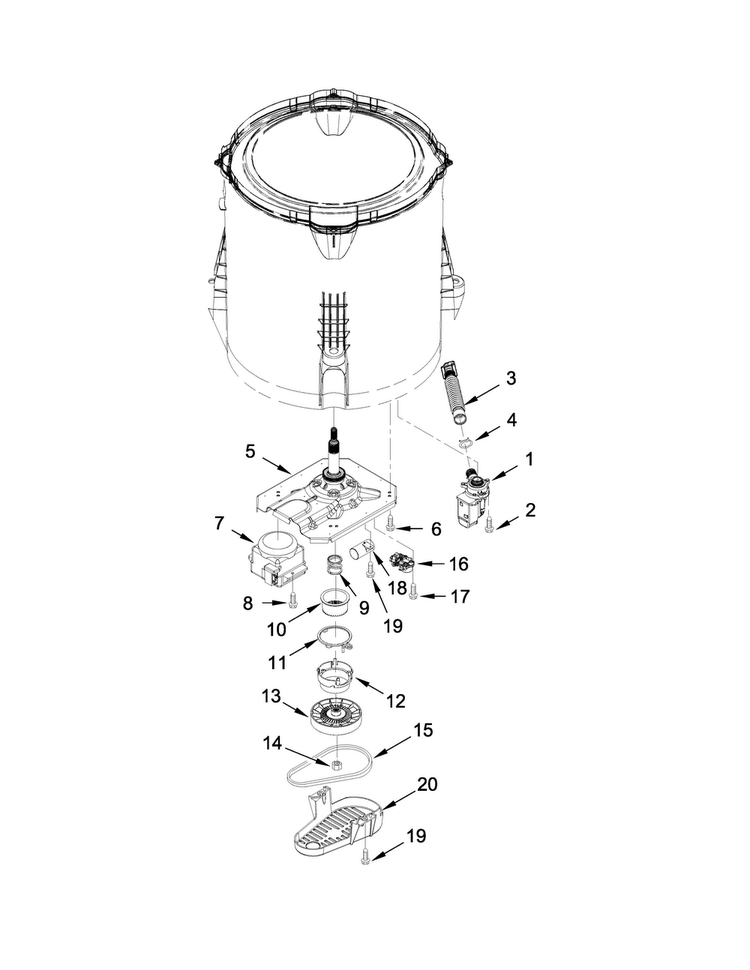 Gearcase, Motor And Pump Parts Diagram and Parts List for 4KNTW4430EQ0  Amana Washer