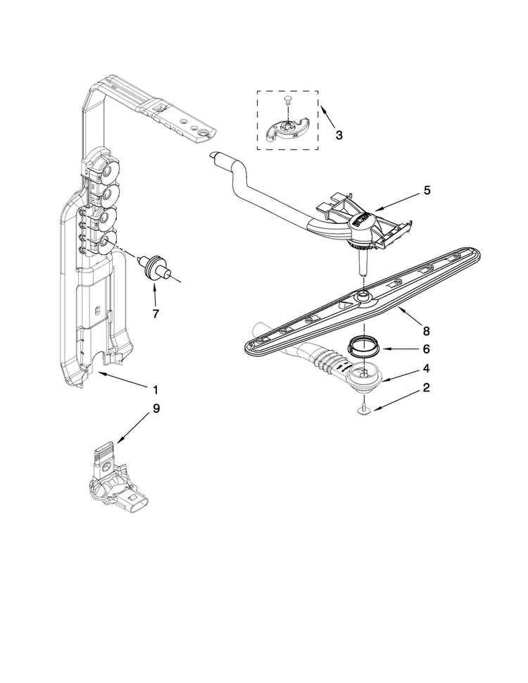 Upper Wash And Rinse Parts Diagram and Parts List for MDB6709AWB1  Maytag Dishwasher
