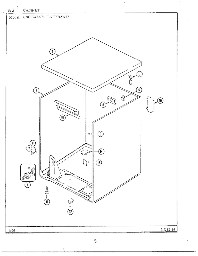Cabinet Diagram and Parts List for LNC7745  Maytag Dryer