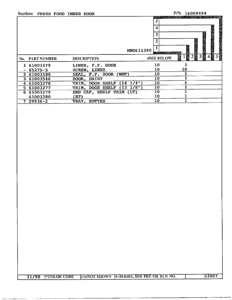 Fresh Food Inner Door Page 2 Diagram and Parts List for HMG611390  Admiral Refrigerator