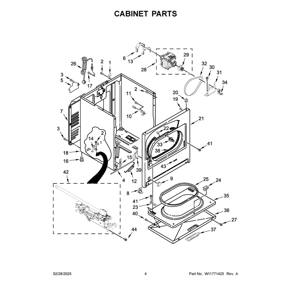 Cabinet Parts Diagram and Parts List for MGD4005SW0  Maytag Dryer