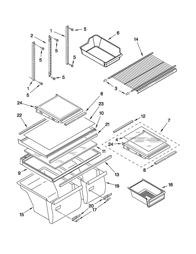 Shelf Parts Diagram and Parts List for M0RXEMMWM00  Maytag Refrigerator