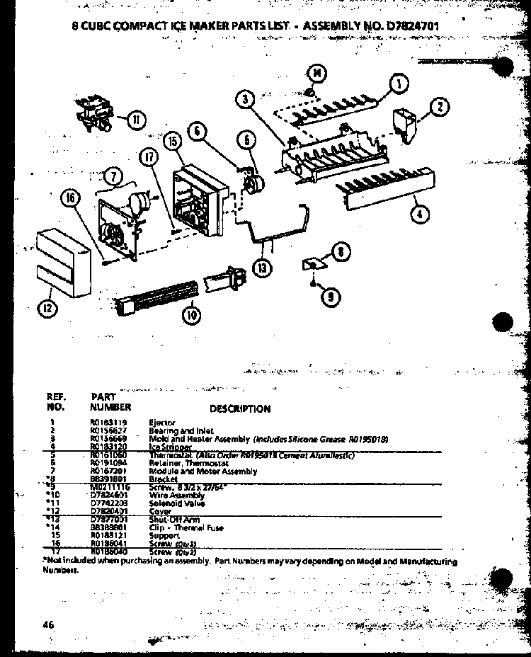 8 Cubc Compact Ice Maker Diagram and Parts List for SZDE27MPL-P1124403WL  Amana Refrigerator